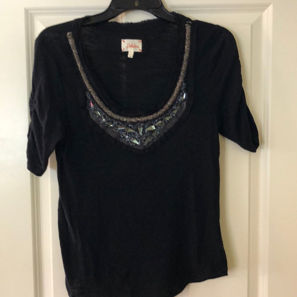 Jeweled neckline cotton top